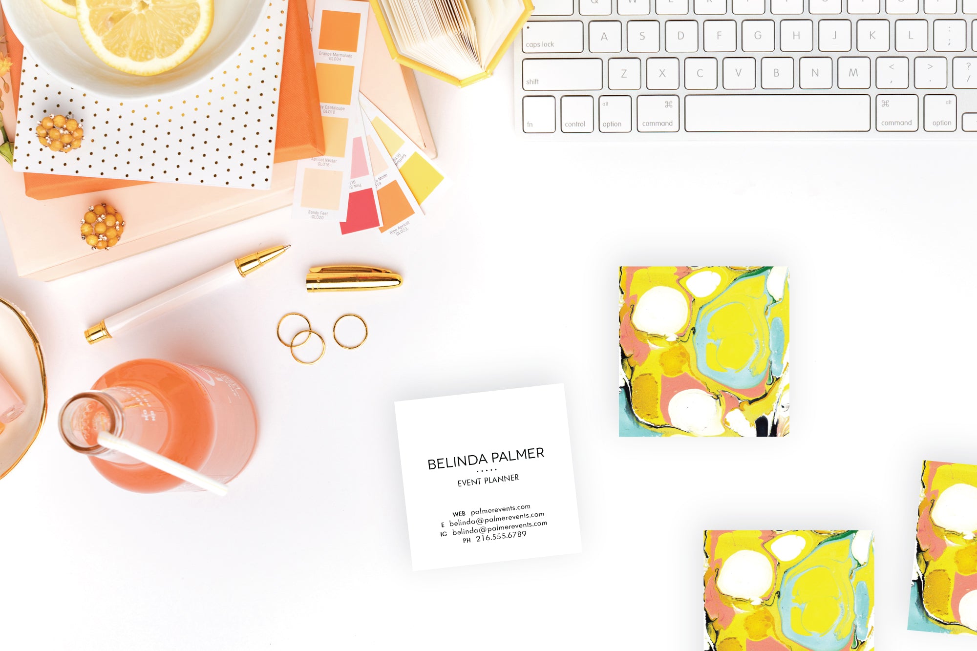 PSYCHEDELIC Aqua|Chartreuse Marble Calling Cards