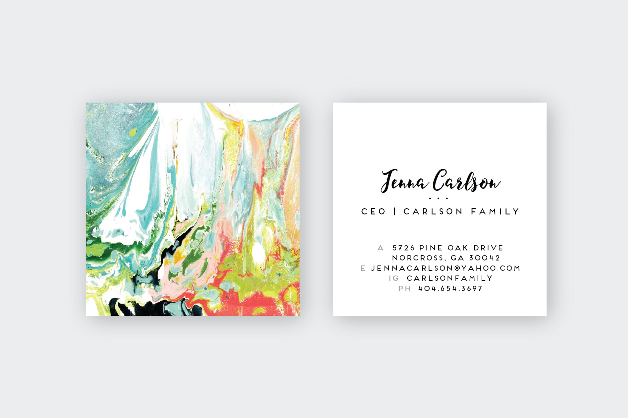 WILD Aqua Chartreuse Coral Blush Marble Calling Cards