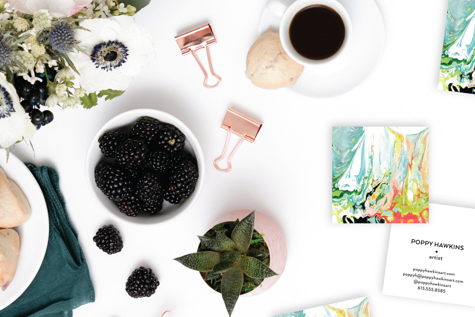 WILD Aqua Chartreuse Coral Blush Marble Calling Cards