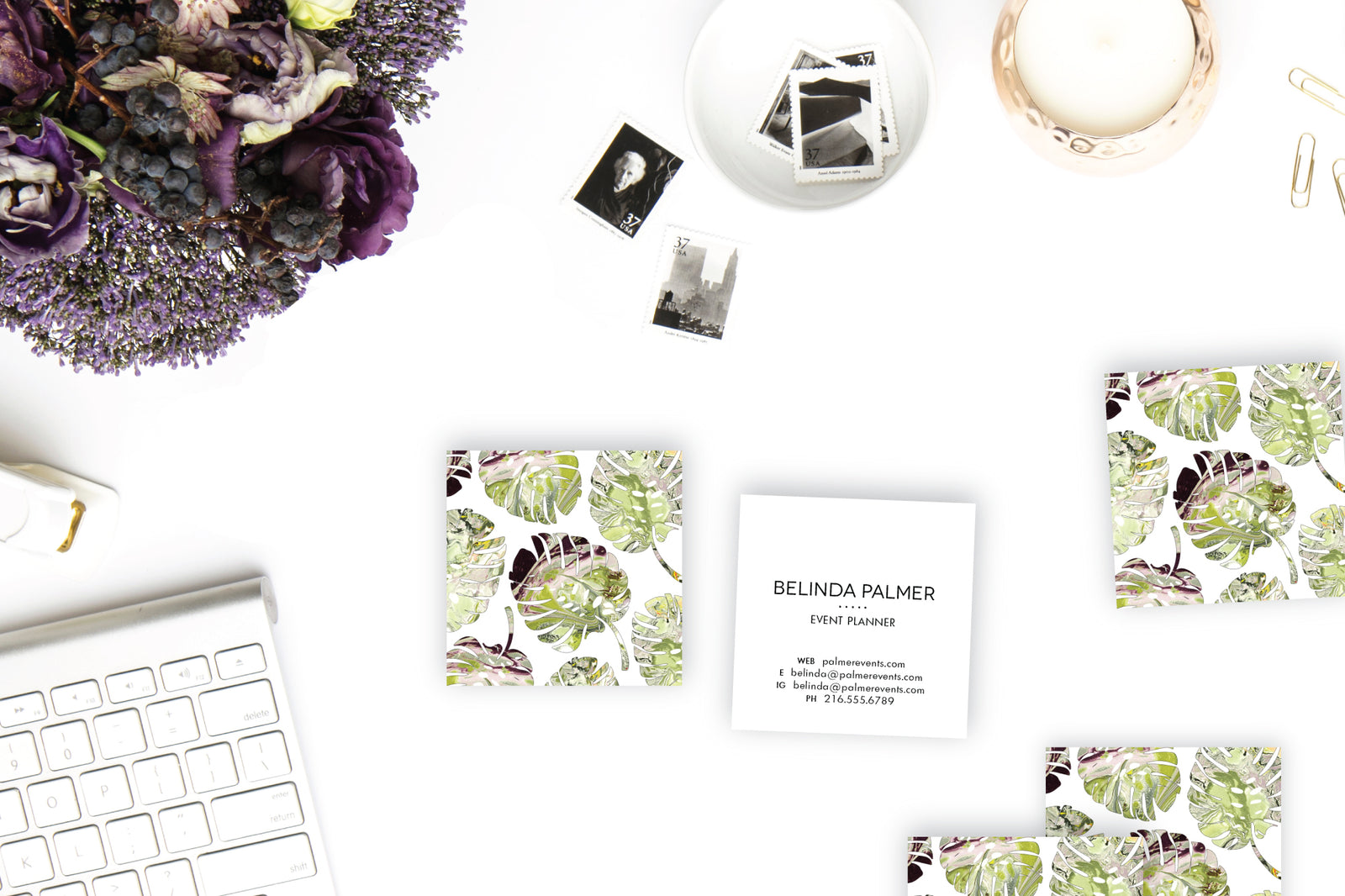 Monstera Leaf Marble Calling Cards