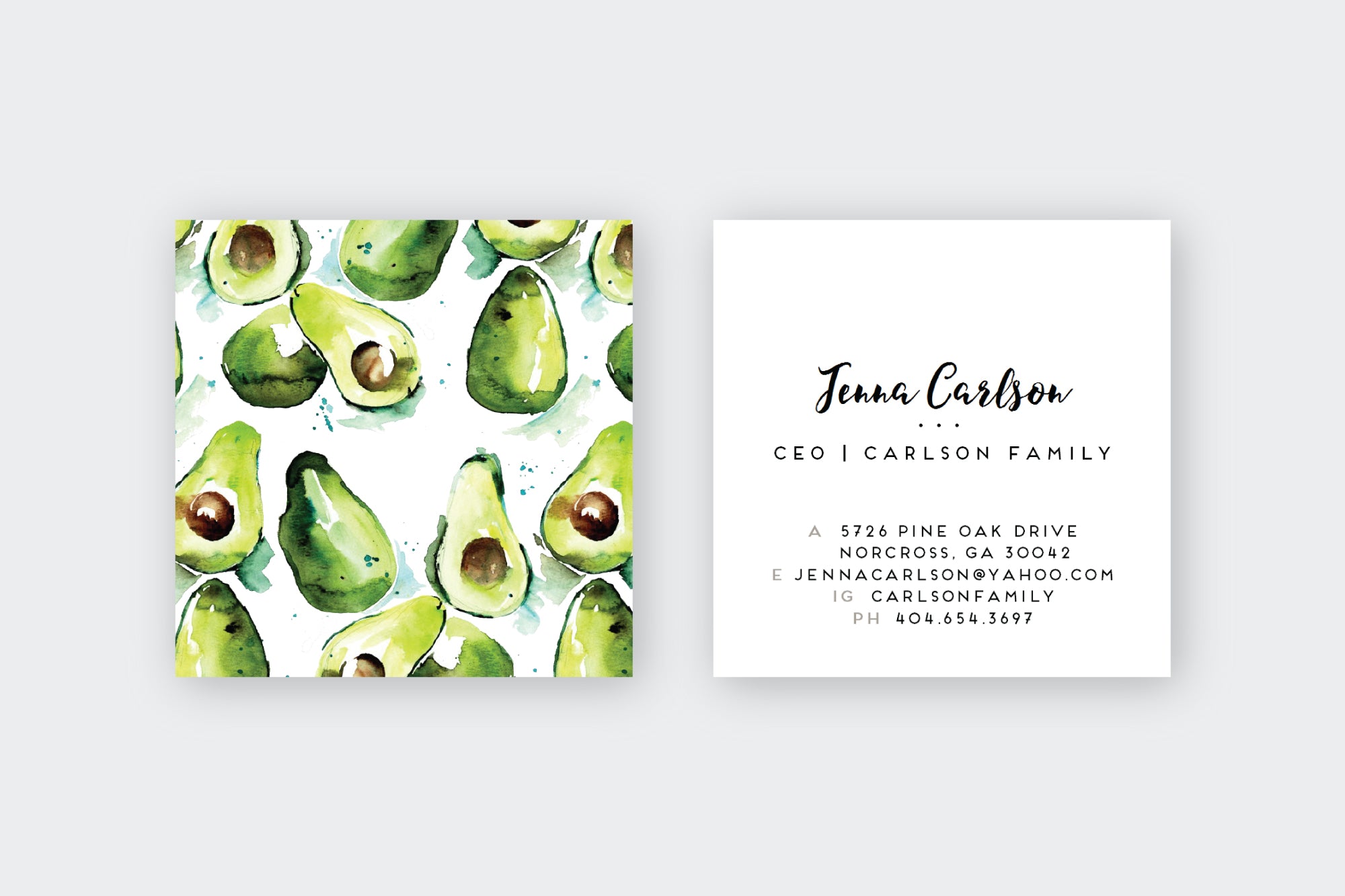 Watercolor Avocado Calling Cards