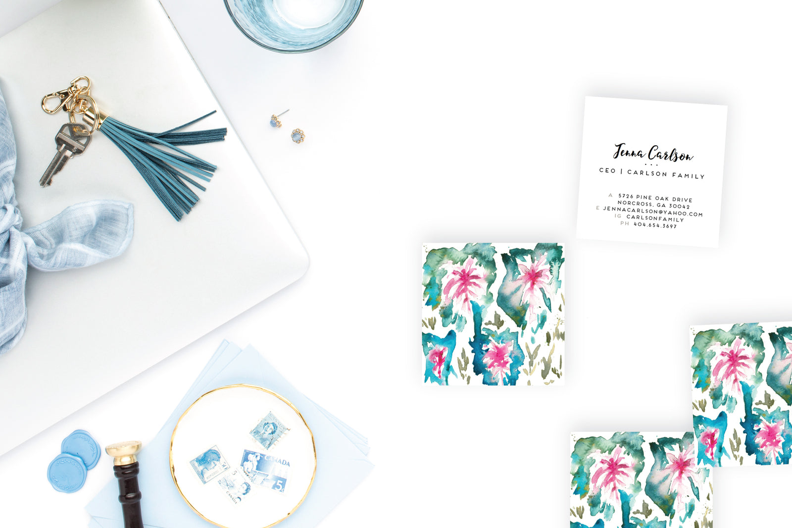 Watercolor Caladium Foliage Calling Cards