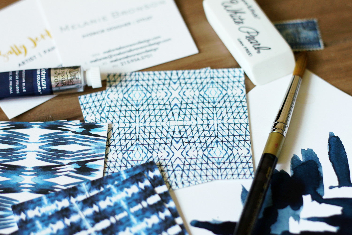 shibori indigo tie dye marble calling cards by pixelimpress