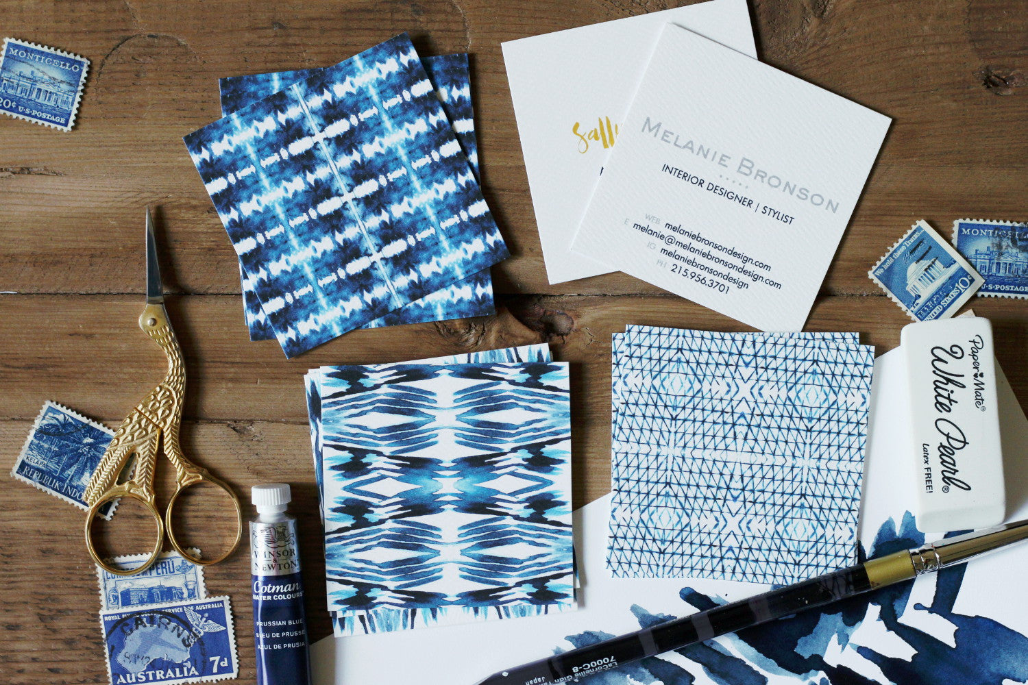 shibori indigo tie dye marble calling cards by pixelimpress