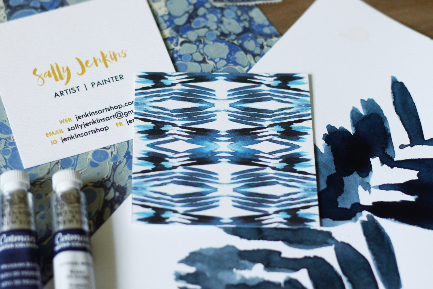 beautiful stylish trendy shibori indigo calling cards by pixelimpress