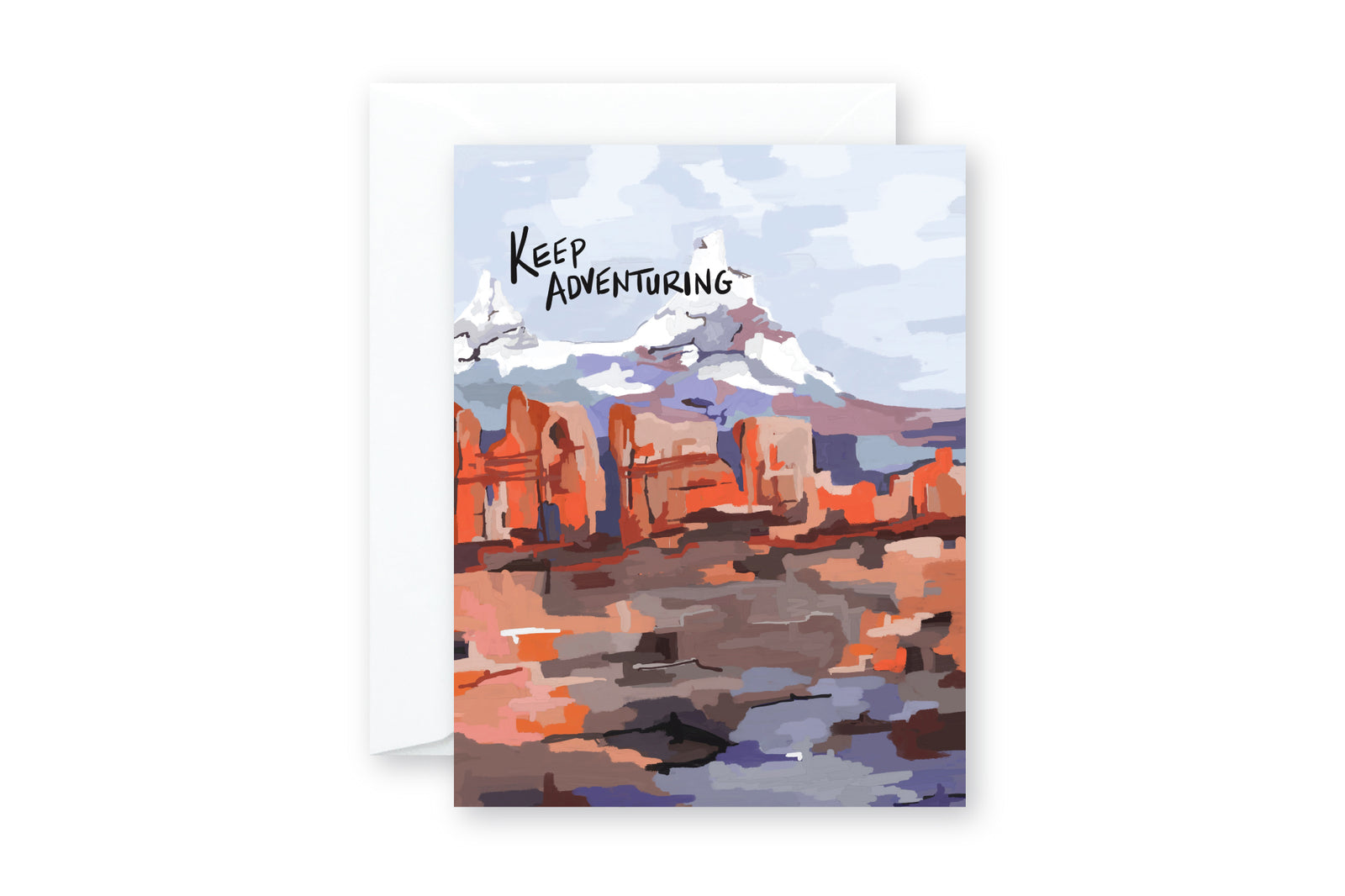 ABSTRACT DESERT LANDSCAPE MOUNTAIN BACKGROUND KEEP ADVENTURING TEXT GREETING CARD