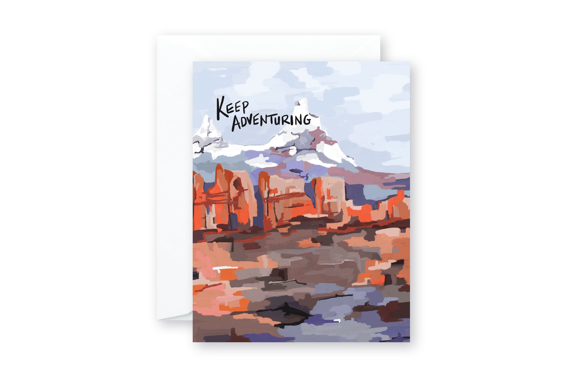 ABSTRACT DESERT LANDSCAPE MOUNTAIN BACKGROUND KEEP ADVENTURING TEXT GREETING CARD