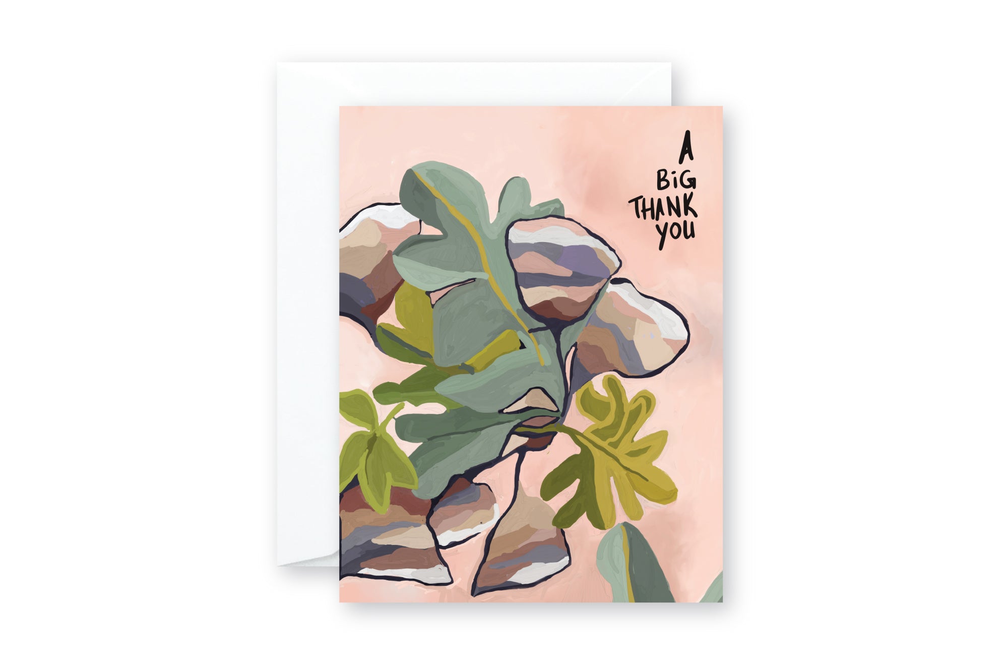 Thank You greeting card with abstract leaves and floral pod art.