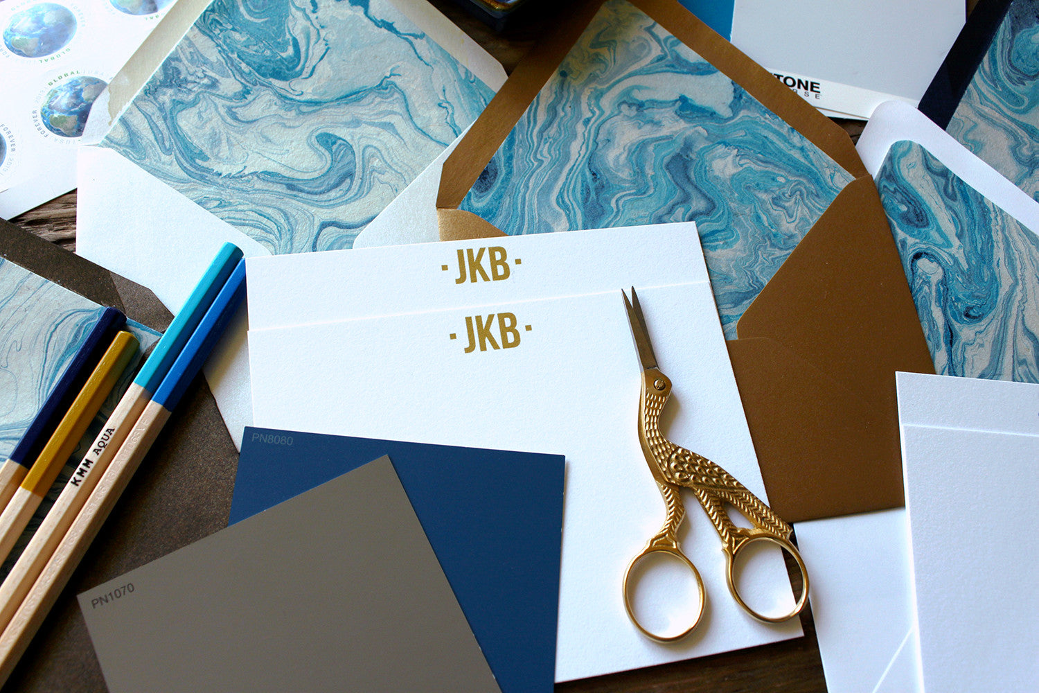 Indigo Marble Luxe Stationery