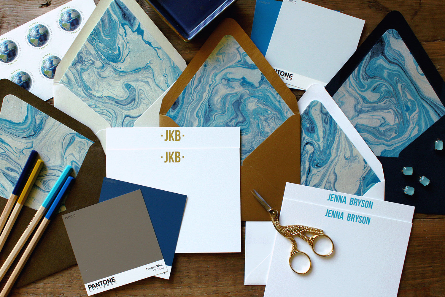 Indigo Marble Luxe Stationery