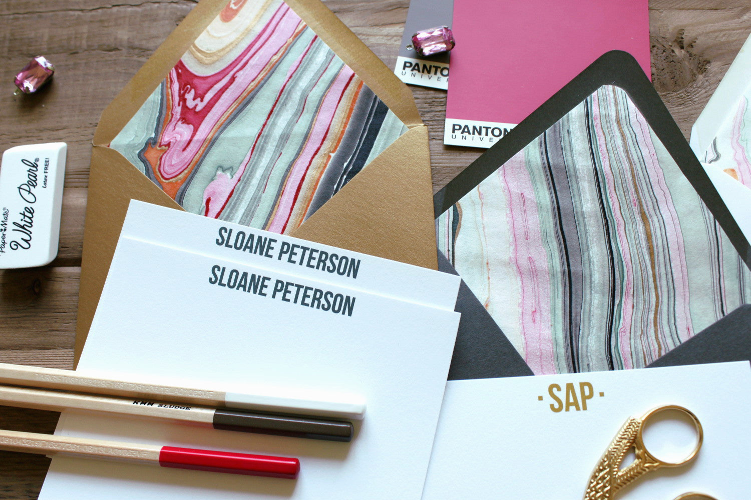 Pink/Black Marble Luxe Stationery