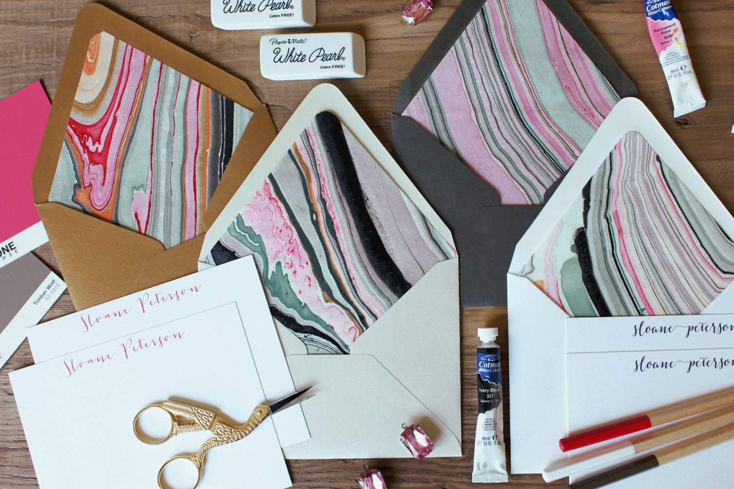 Pink/Black Marble Luxe Stationery