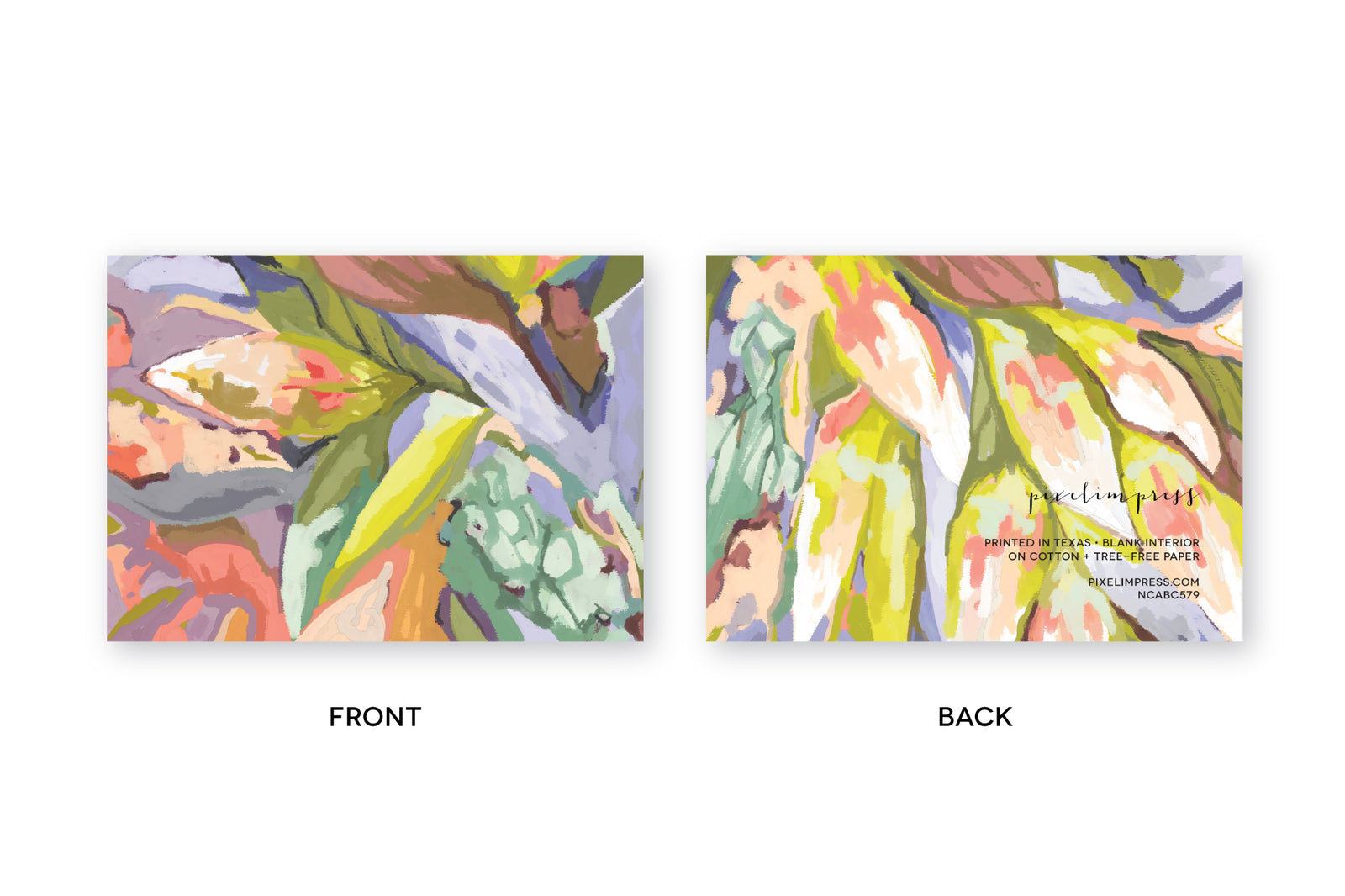 Coral, mint, lilac floral abstract blank notecard plus white envelope