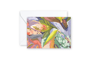 Coral, mint, lilac floral abstract blank notecard plus white envelope