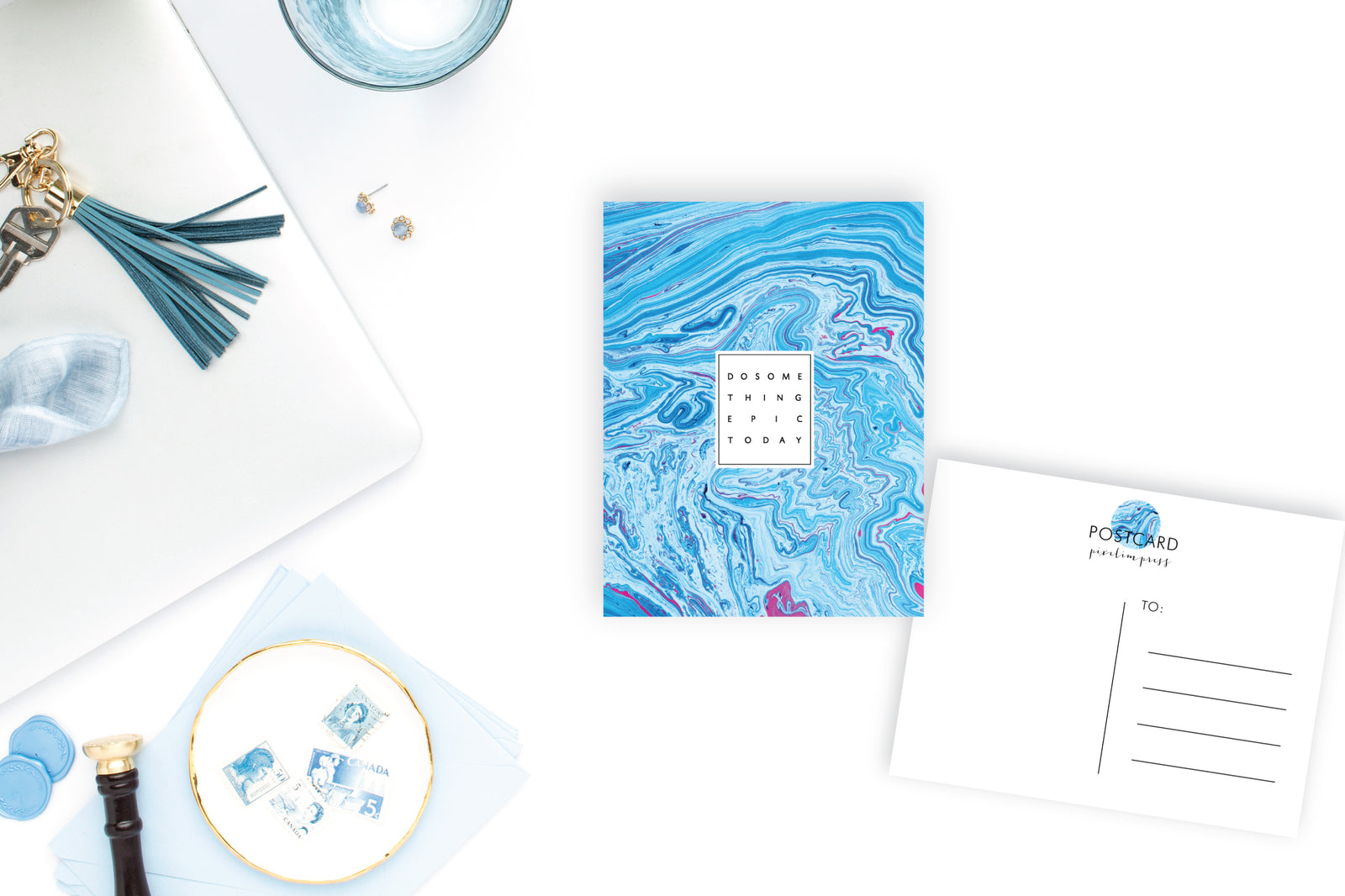 SOMETHING EPIC TODAY Blue + Fuschia Marble Postcards - set of 10