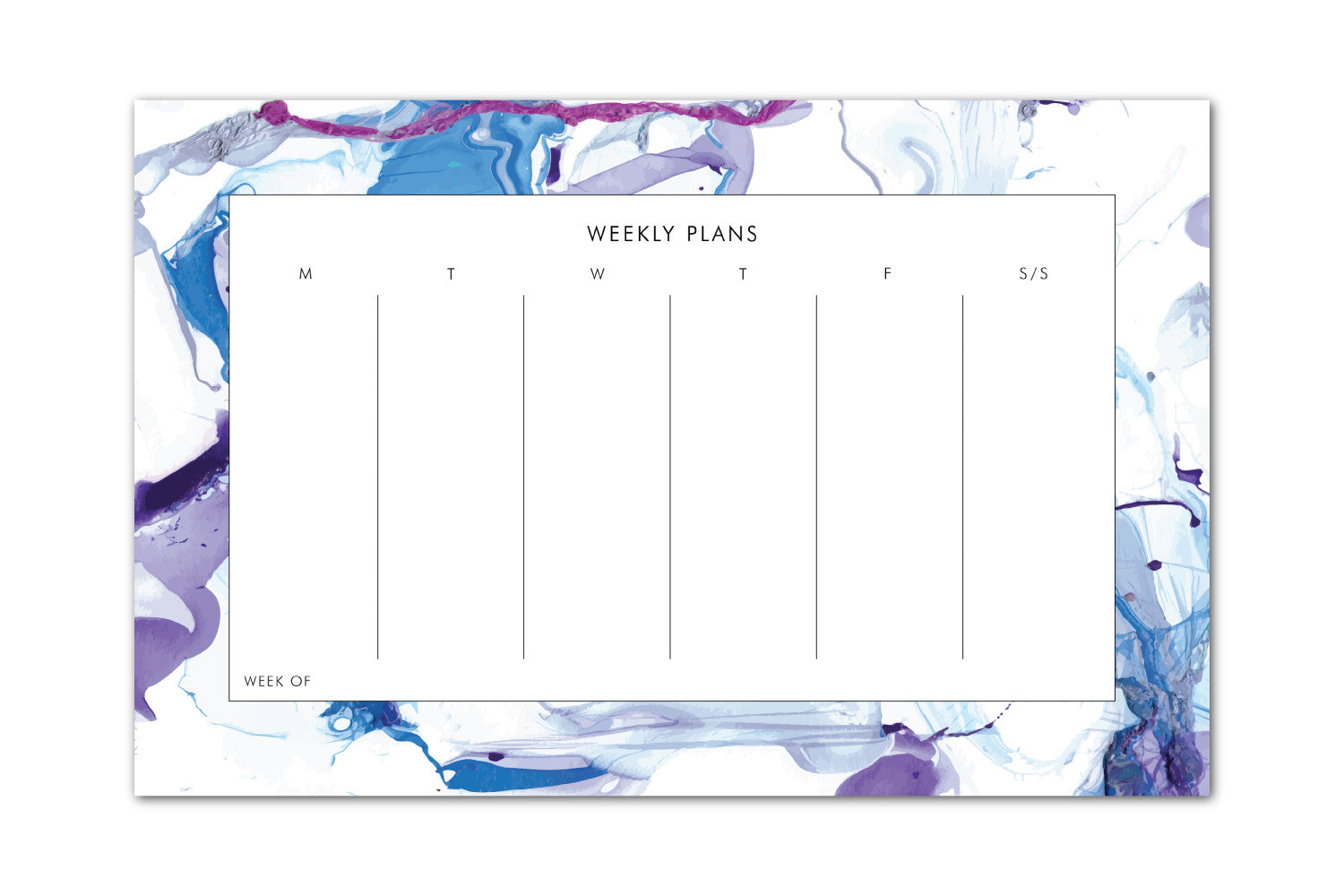 Weekly Deskpad Planner Art Marble Pattern Blue + Purple + Burgundy